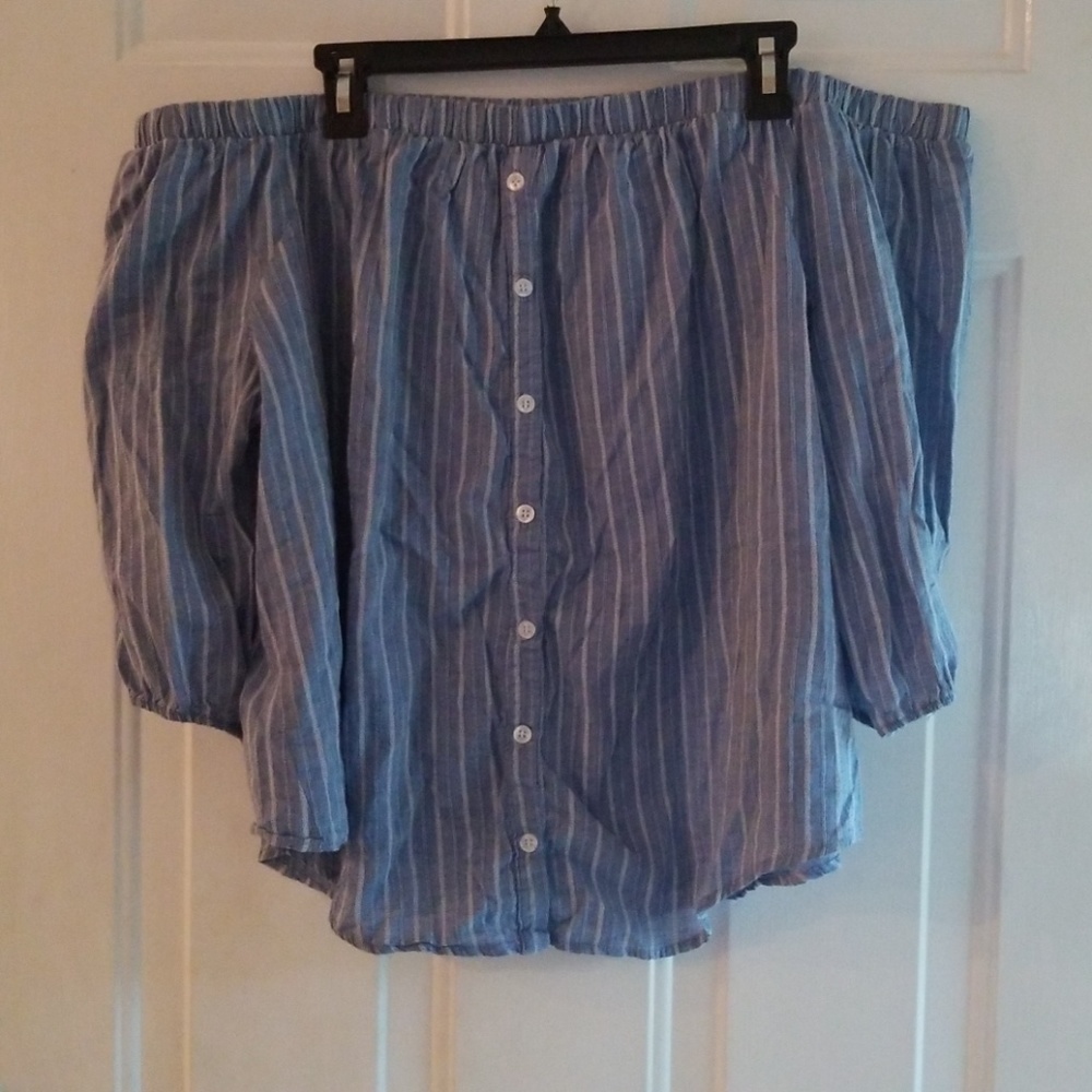 Open Shoulder Button Down Striped Top